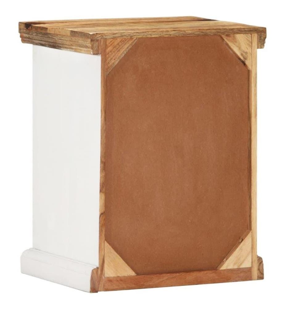 Table de chevet Blanc et marron 40x30x50cm Manguier solide brut