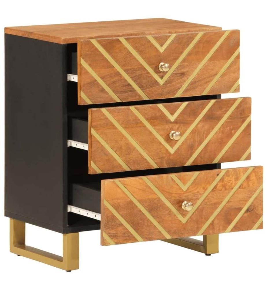 Table de chevet marron et noir 50x33x60 cm bois manguier solide