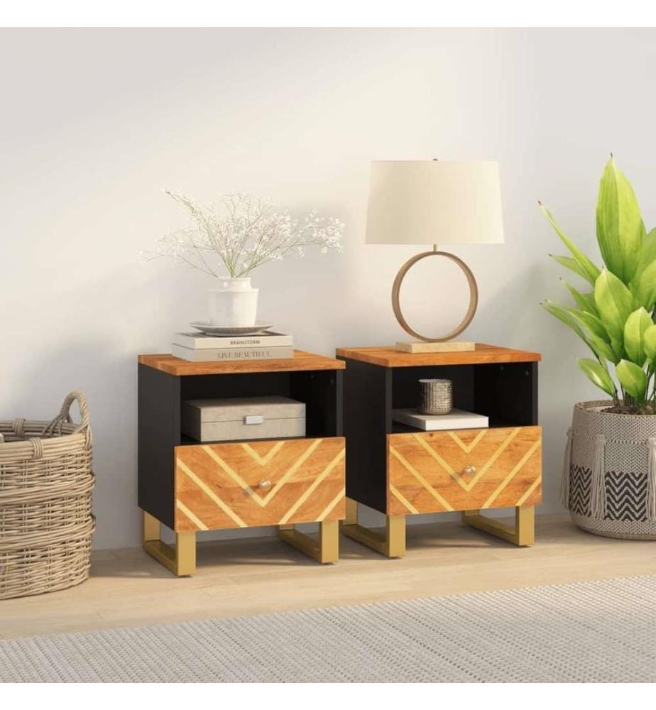 Nachttische 2 Stk. Braun und Schwarz Massivholz Mango