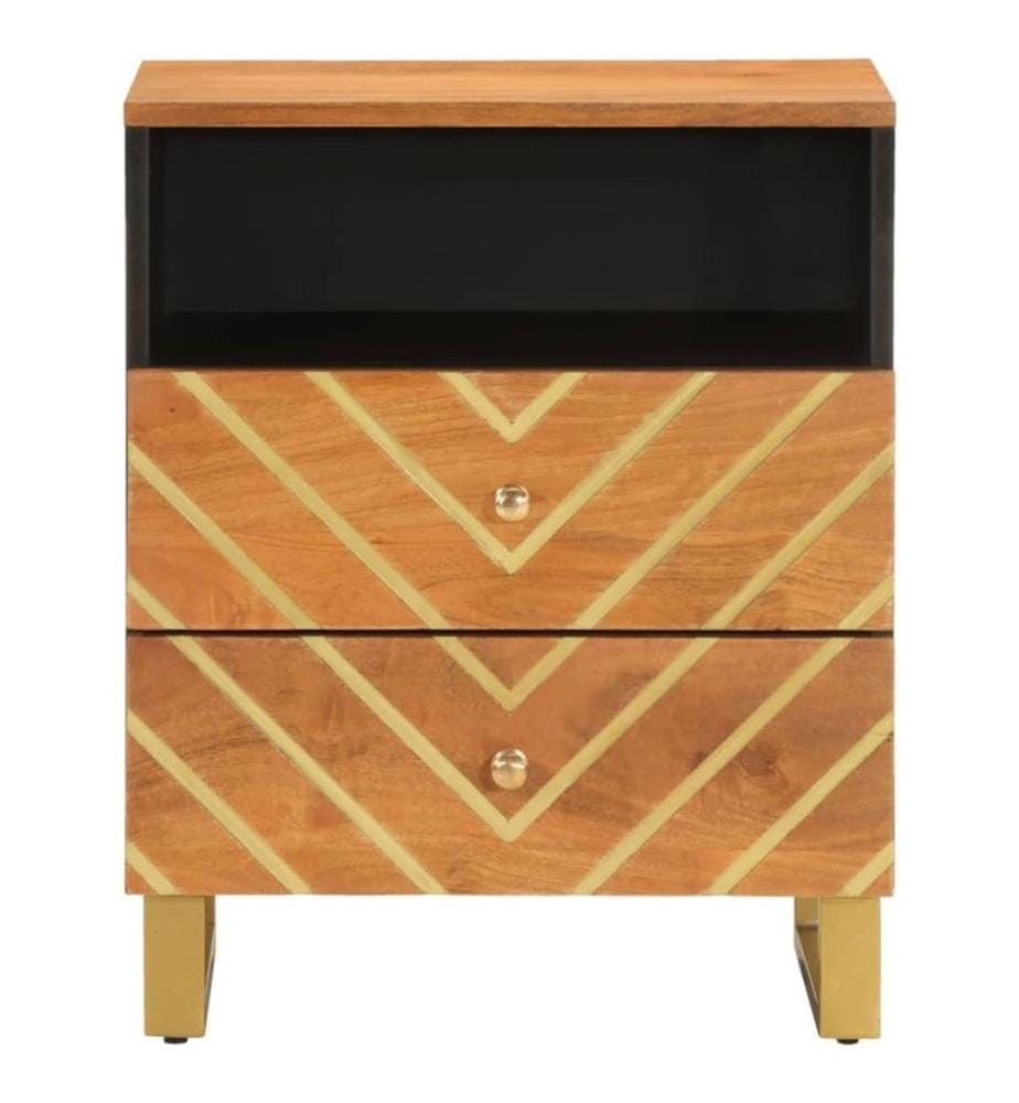 Nachttisch Braun und Schwarz 50x33x60 cm Massivholz Mango