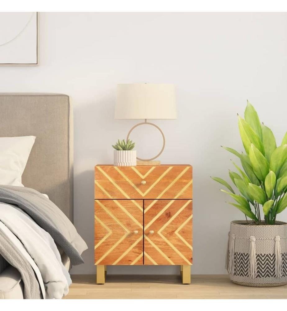 Nachttisch Braun und Schwarz 50x33x60 cm Massivholz Mango