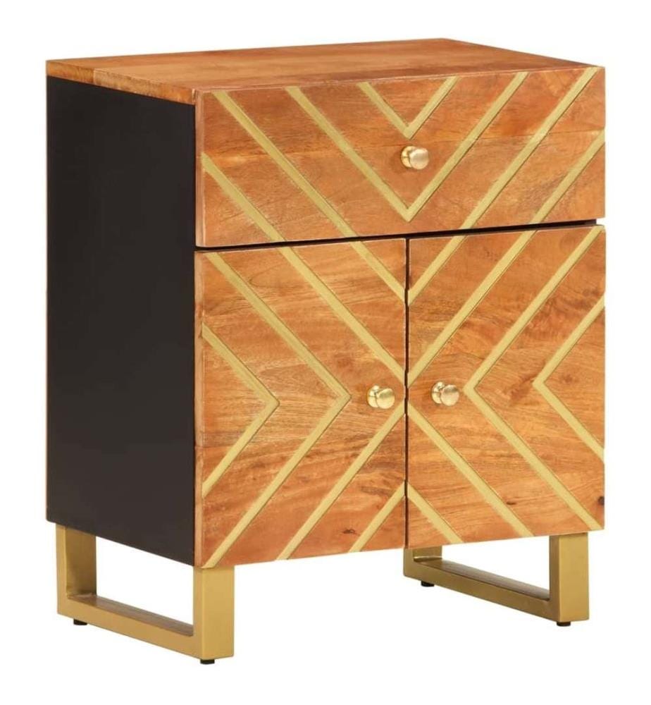 Nachttisch Braun und Schwarz 50x33x60 cm Massivholz Mango