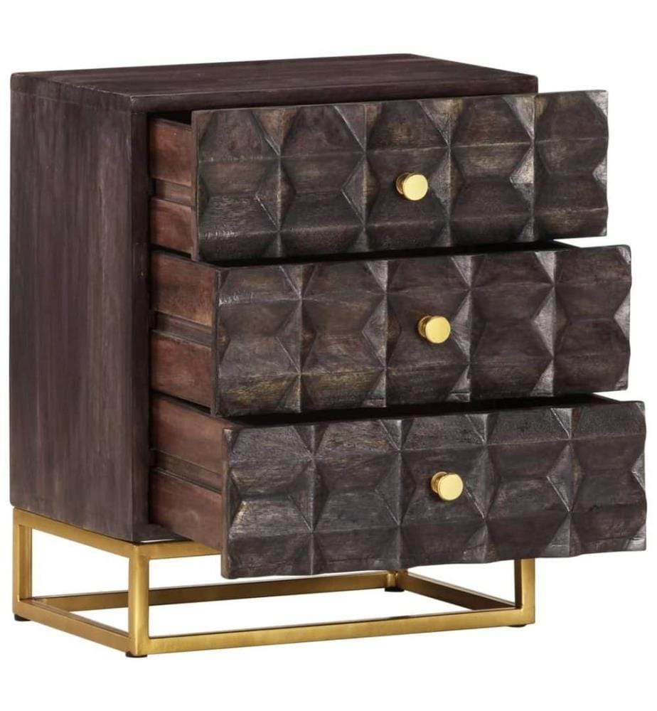 Nachttisch Schwarz 40x30x50 cm Massivholz Mango