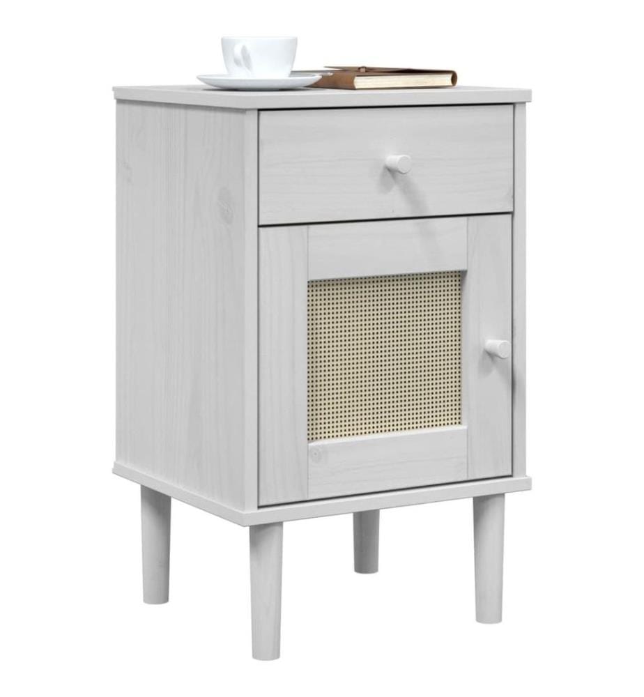 Nachttisch SENJA Rattan-Look Weiss 40x35x65 cm Massivholz Kiefer
