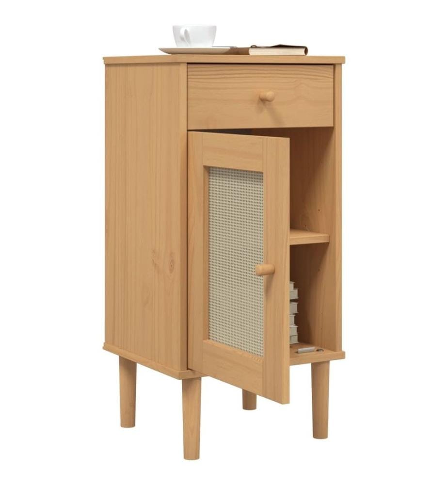 Nachttisch SENJA Rattan-Look Braun 40x35x80cm Massivholz Kiefer