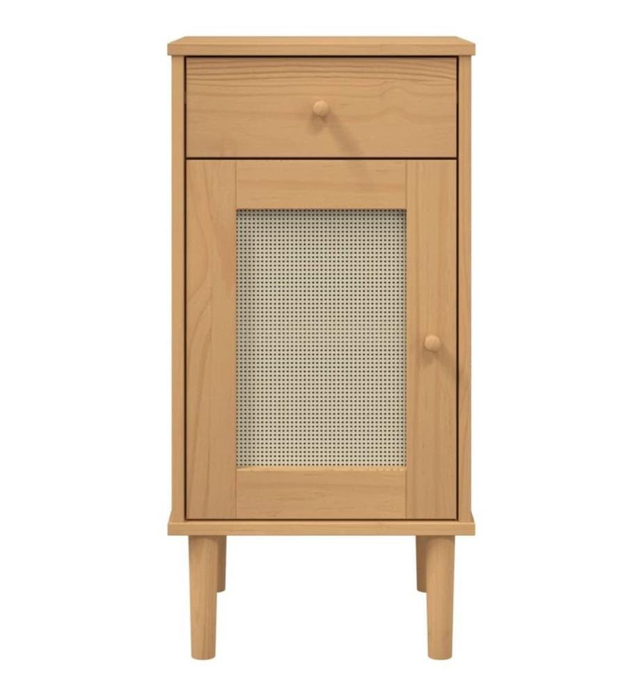 Nachttisch SENJA Rattan-Look Braun 40x35x80cm Massivholz Kiefer
