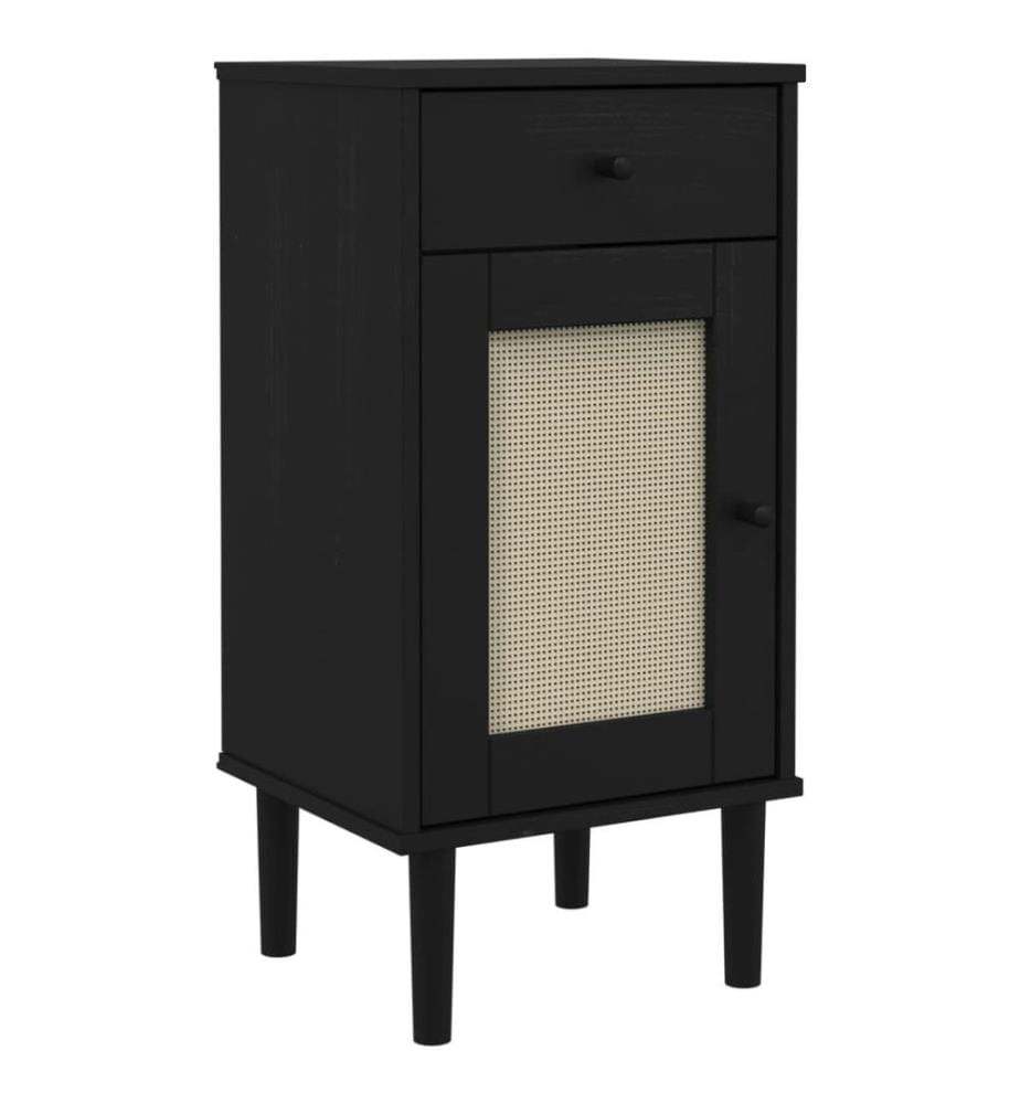 Nachttisch SENJA Rattan-Look Schwarz 40x35x80 Massivholz Kiefer