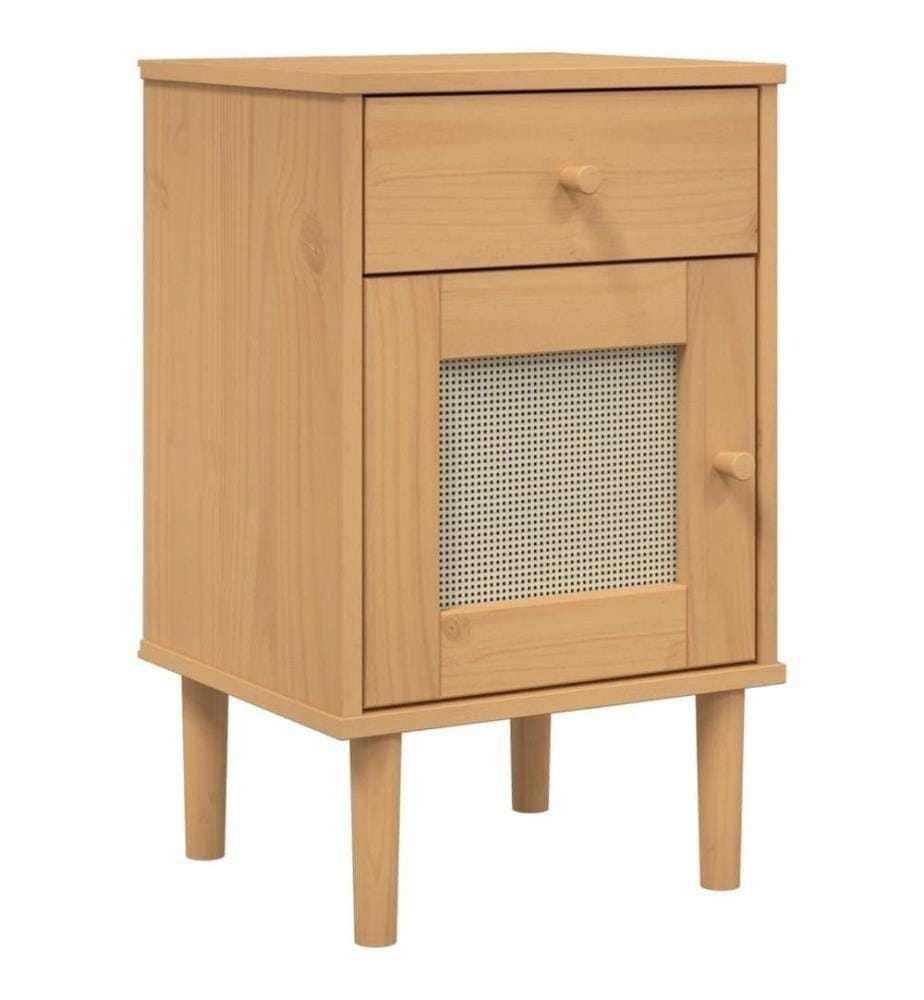 Nachttisch SENJA Rattan-Look Braun 40x35x65cm Massivholz Kiefer