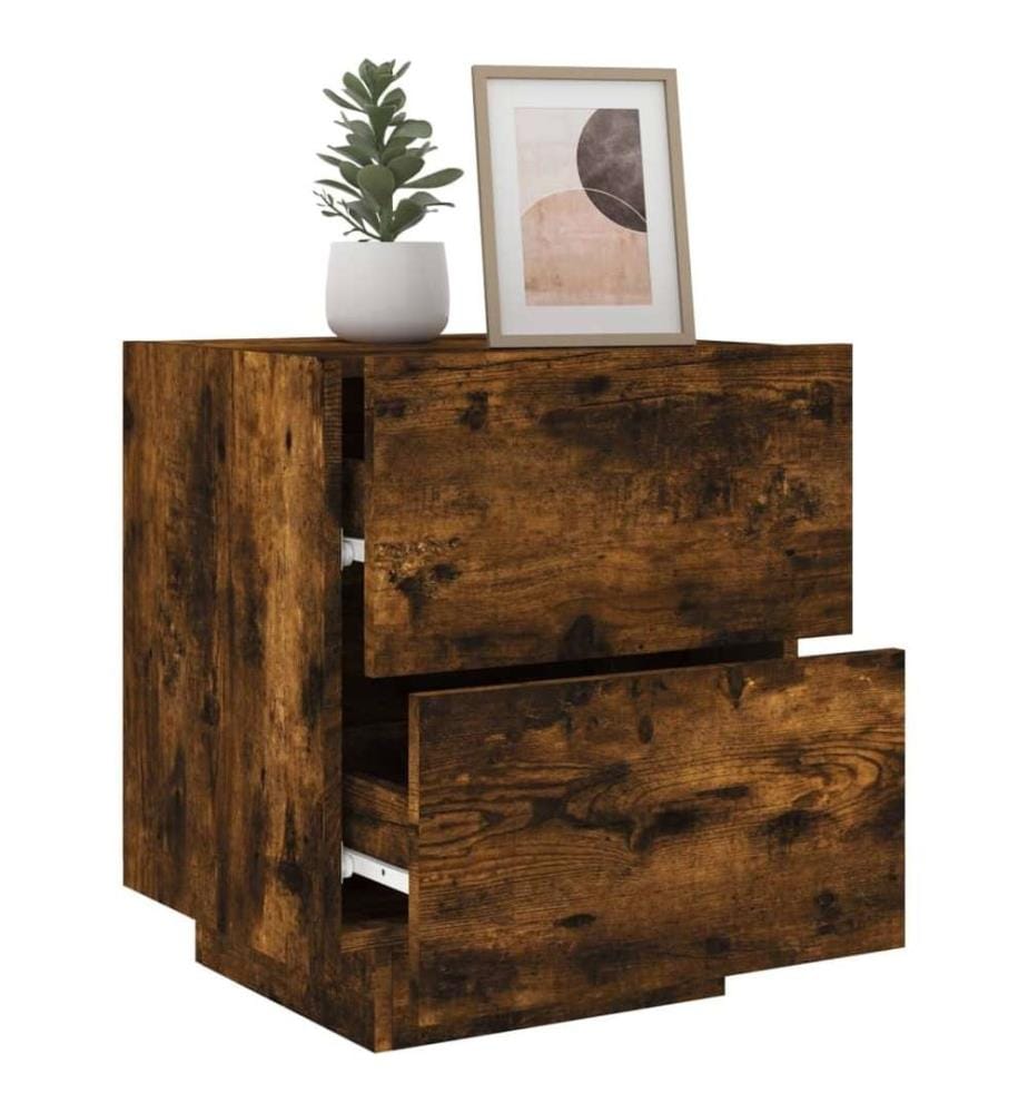 Nachttische mit LED-Leuchten 2 Stk. Räuchereiche Holzwerkstoff
