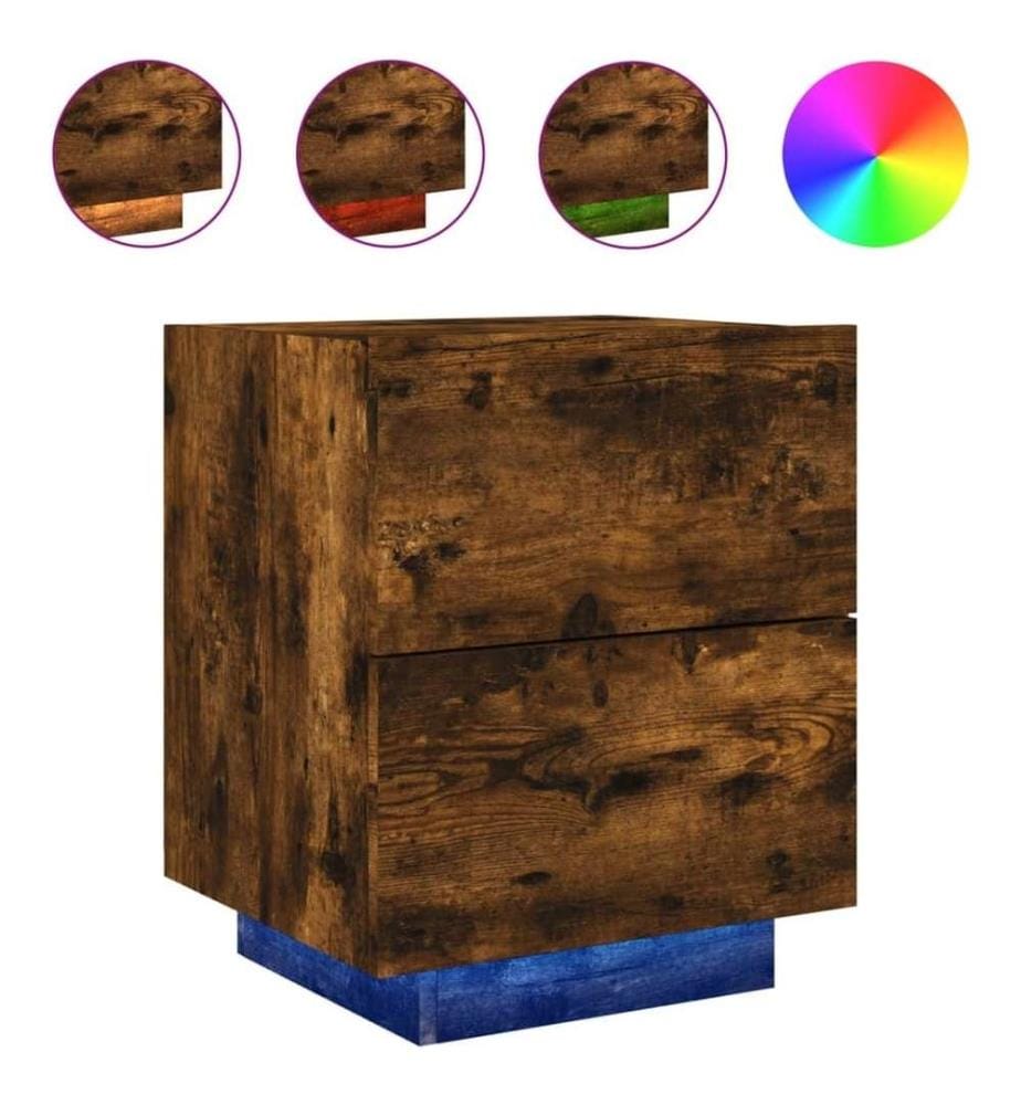 Nachttische mit LED-Leuchten 2 Stk. Räuchereiche Holzwerkstoff
