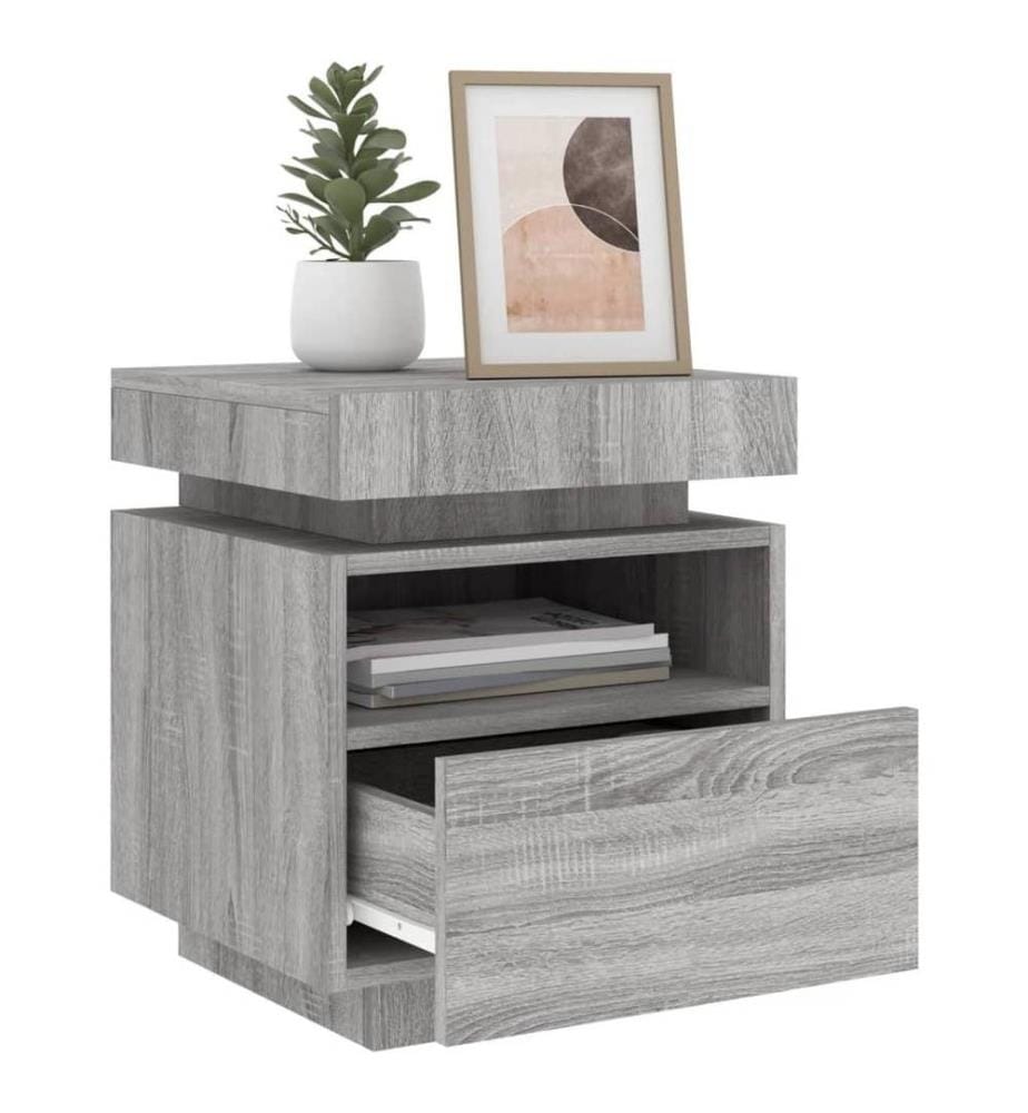 Nachttisch mit LED-Leuchten Grau Sonoma 40x39x48,5 cm