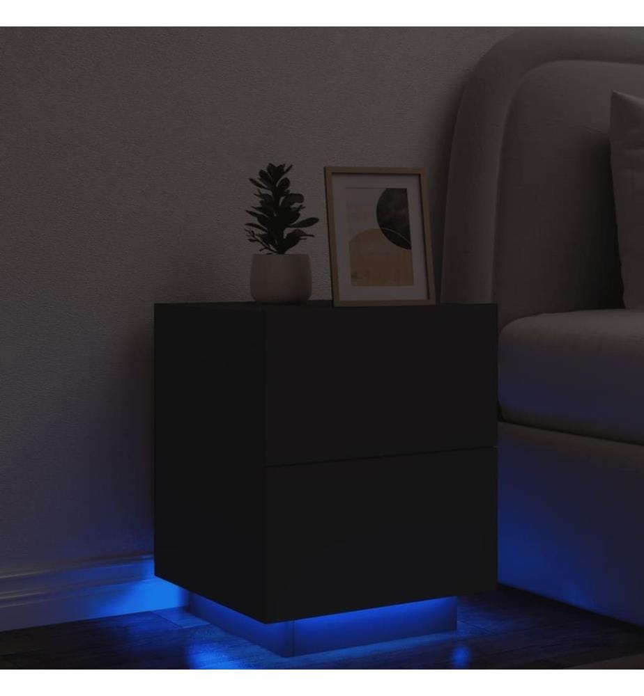 Nachttisch mit LED-Leuchten Schwarz Holzwerkstoff