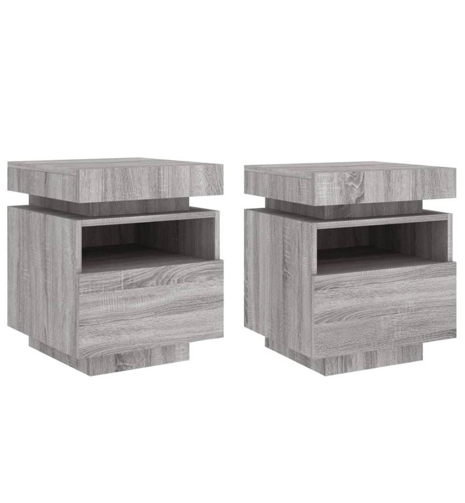 Armoires de chevet avec lumières LED 2 pcs sonoma gris