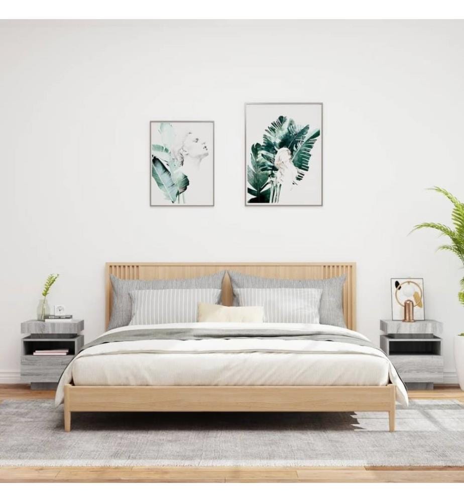 Nachttische mit LED-Leuchten 2 Stk. Grau Sonoma 40x39x48,5 cm