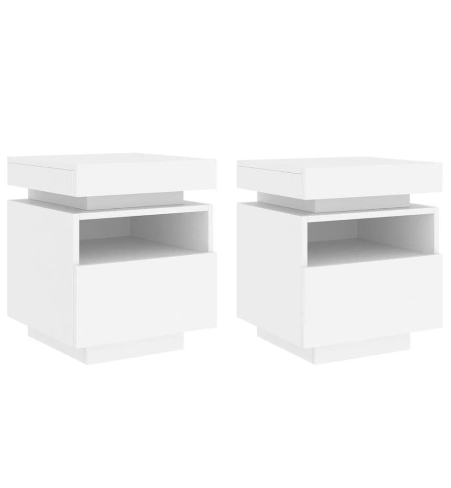 Nachttische mit LED-Leuchten 2 Stk. Weiss 40x39x48,5 cm