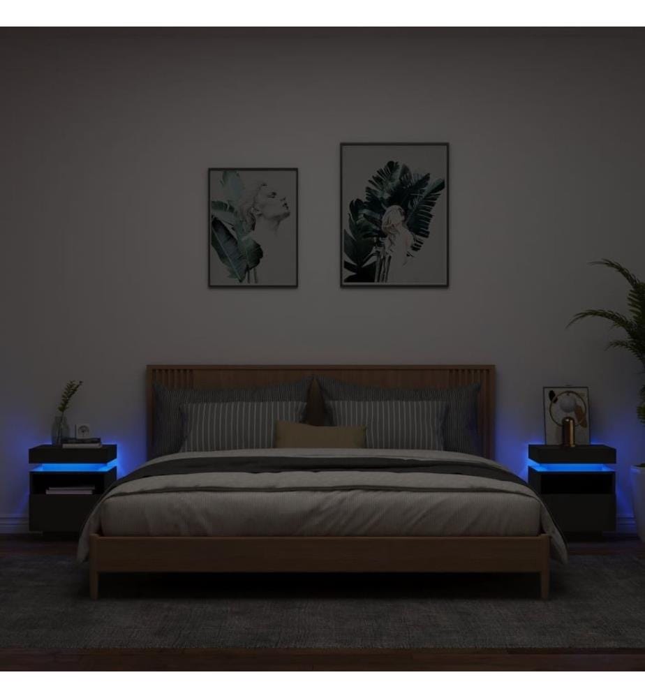 Nachttische mit LED-Leuchten 2 Stk. Schwarz 40x39x48,5 cm