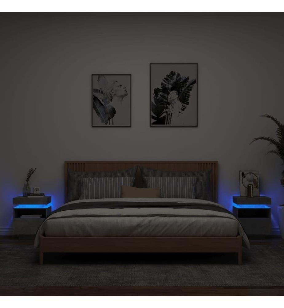Nachttische mit LED-Leuchten 2 Stk. Betongrau 40x39x48,5 cm