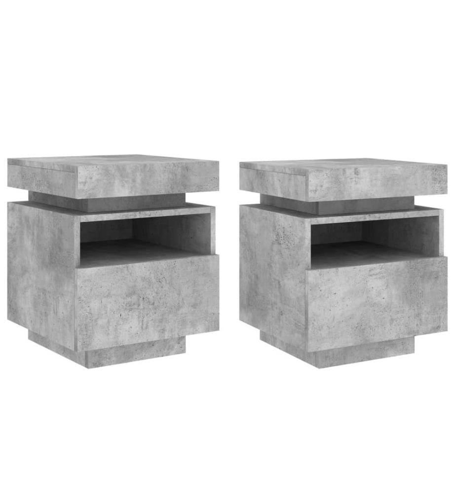 Nachttische mit LED-Leuchten 2 Stk. Betongrau 40x39x48,5 cm