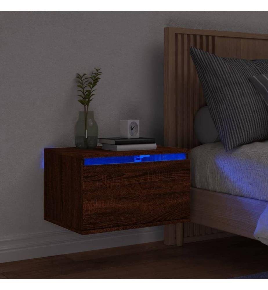 Wand-Nachttisch mit LED-Leuchten Braun Eichen-Optik