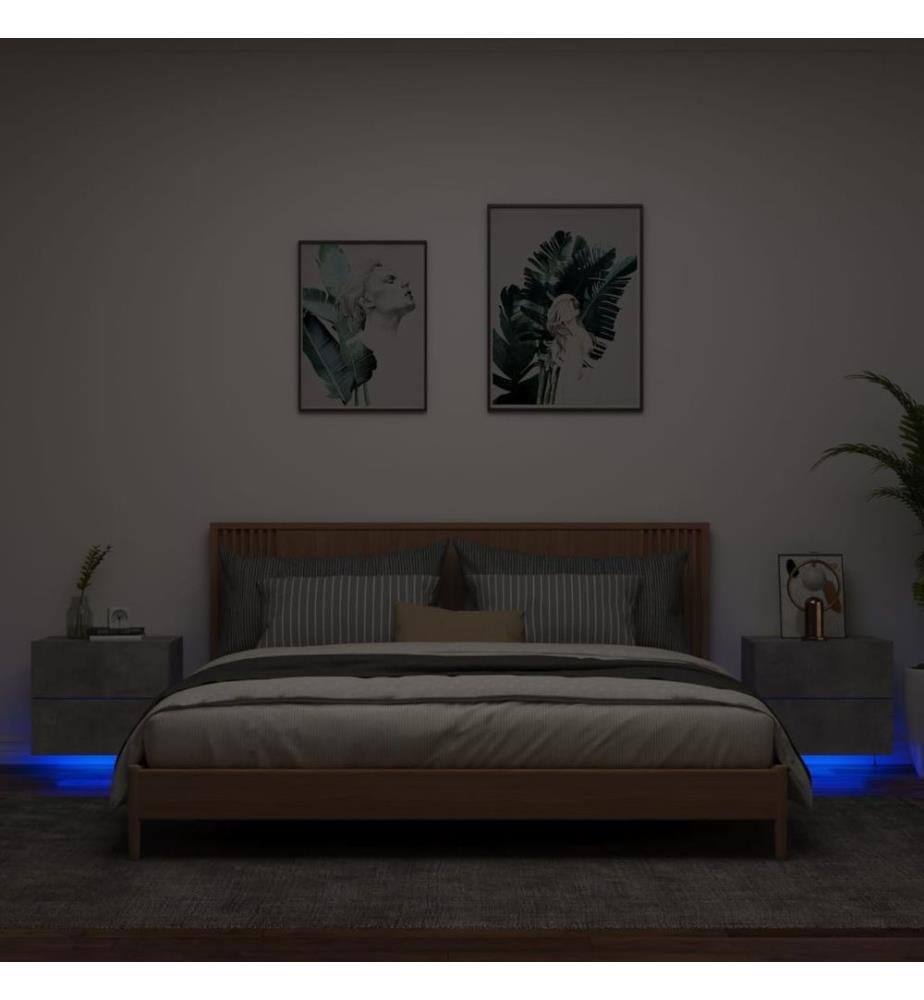 Wand-Nachttische mit LED-Leuchten 2 Stk. Betongrau