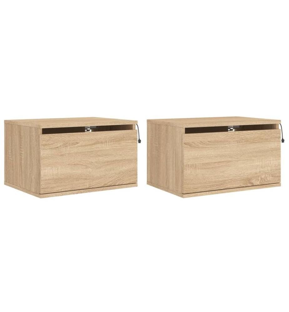 Wand-Nachttische mit LED-Leuchten 2 Stk. Sonoma-Eiche