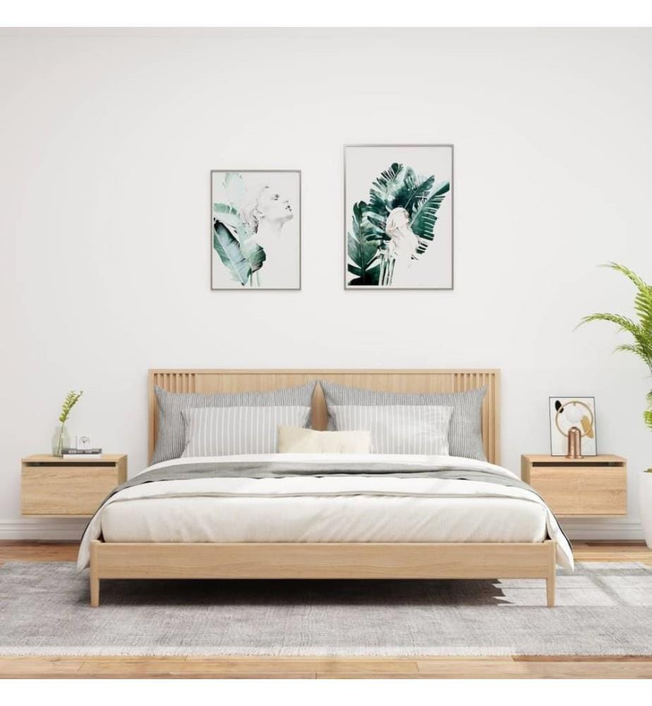 Wand-Nachttische mit LED-Leuchten 2 Stk. Sonoma-Eiche