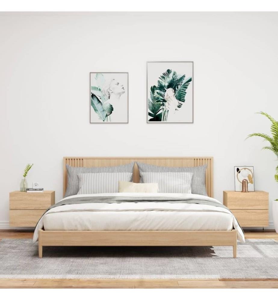 Wand-Nachttische mit LED-Leuchten 2 Stk. Sonoma-Eiche