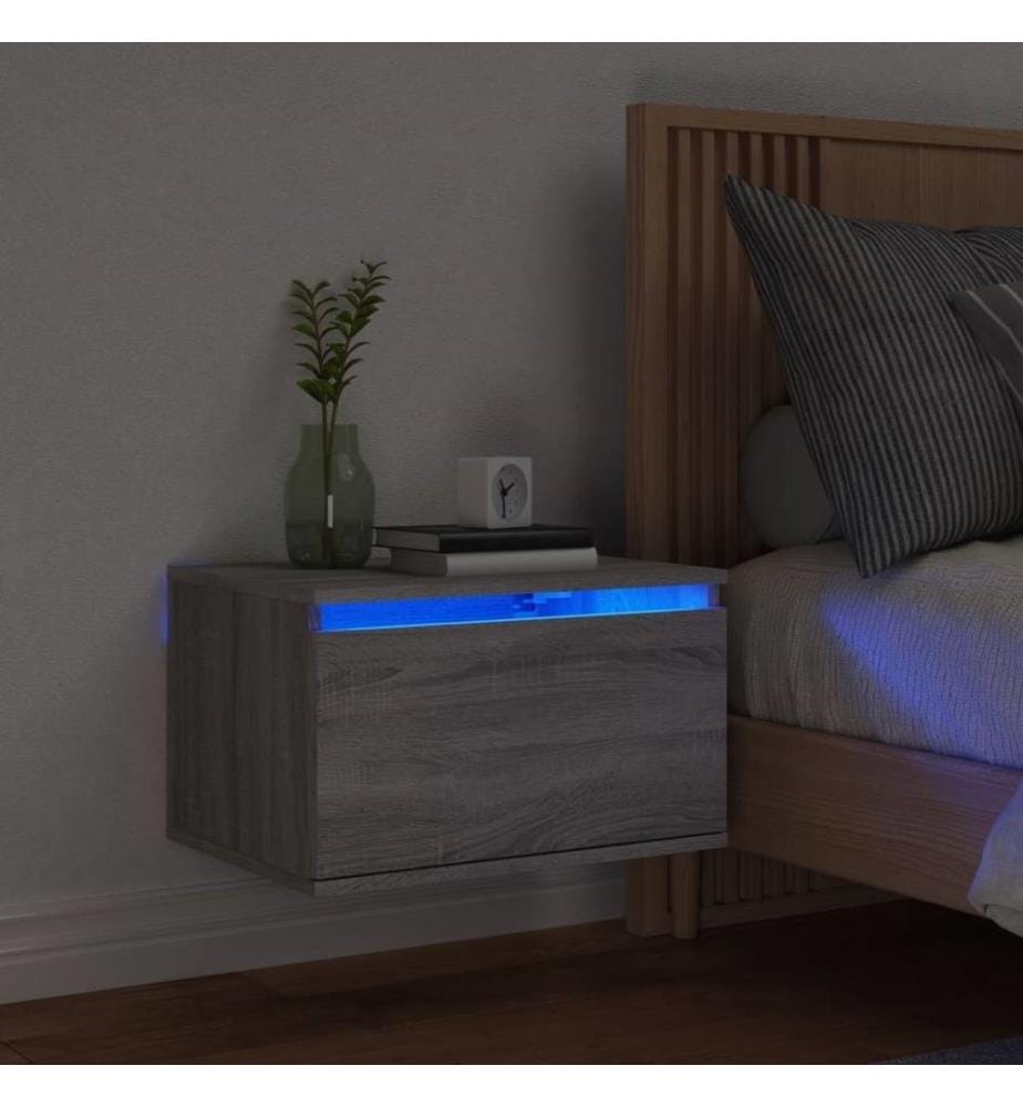 Wand-Nachttisch mit LED-Leuchten Grau Sonoma
