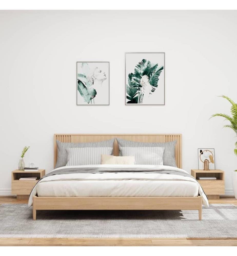 Nachttische mit LED-Leuchten 2 Stk. Sonoma Eiche 40x39x37 cm