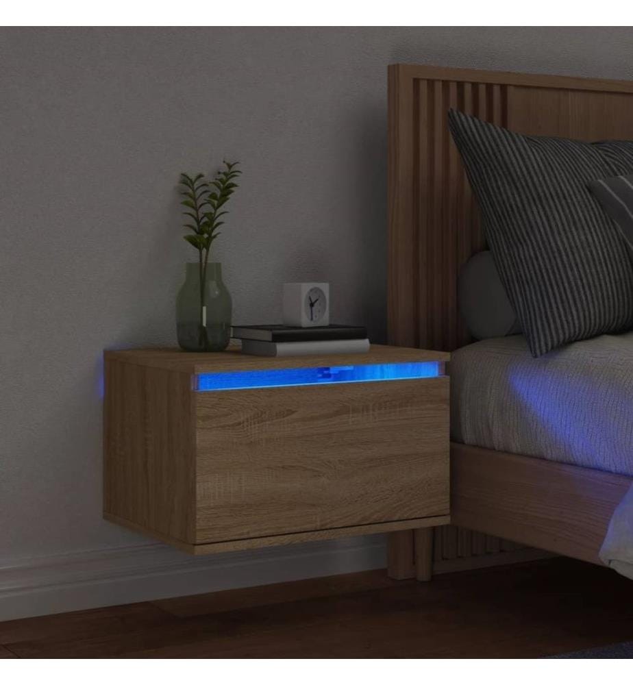 Wand-Nachttisch mit LED-Leuchten Sonoma-Eiche