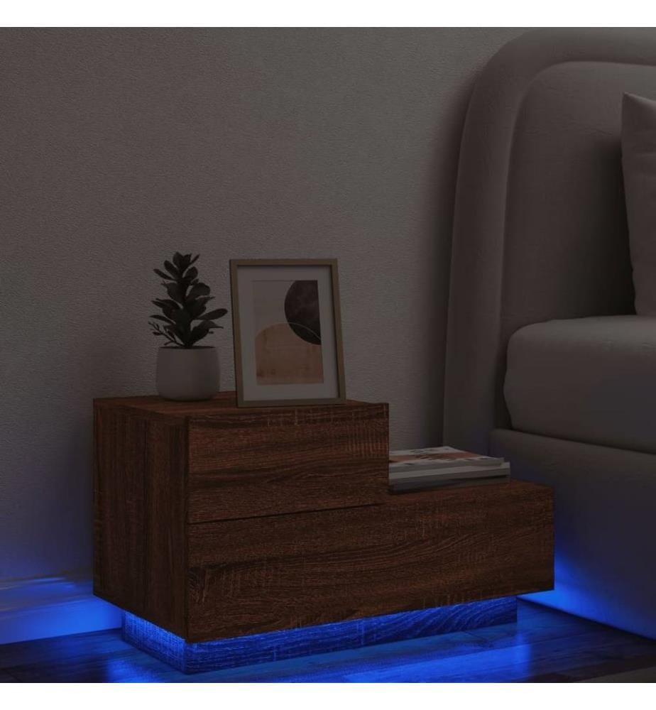 Nachttisch mit LED-Leuchten Braun Eichen-Optik 70x36x40,5 cm