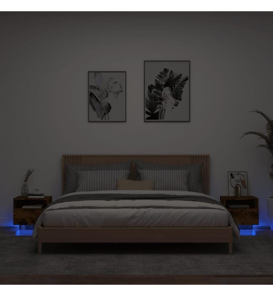 Nachttische mit LED-Leuchten 2 Stk. Räuchereiche 40x39x37 cm