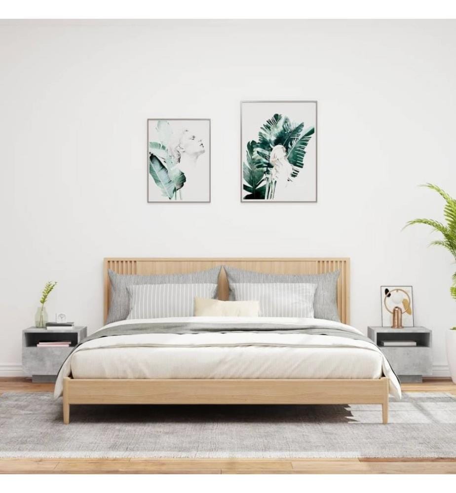 Nachttische mit LED-Leuchten 2 Stk. Betongrau 40x39x37 cm