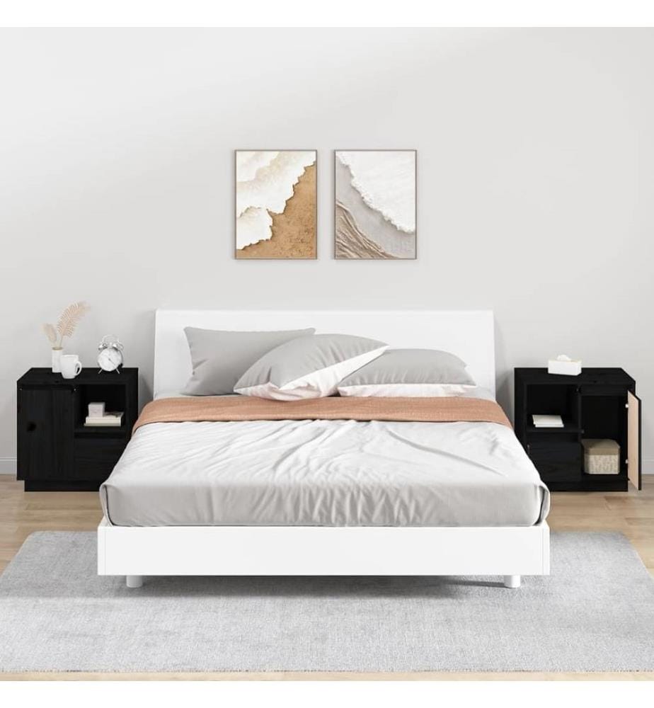 Nachttische 2 Stk. Schwarz 50x34x50 cm Massivholz Kiefer