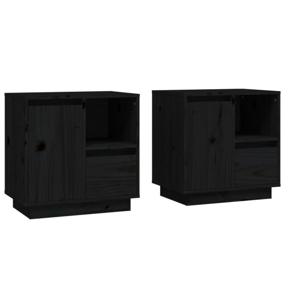 Nachttische 2 Stk. Schwarz 50x34x50 cm Massivholz Kiefer