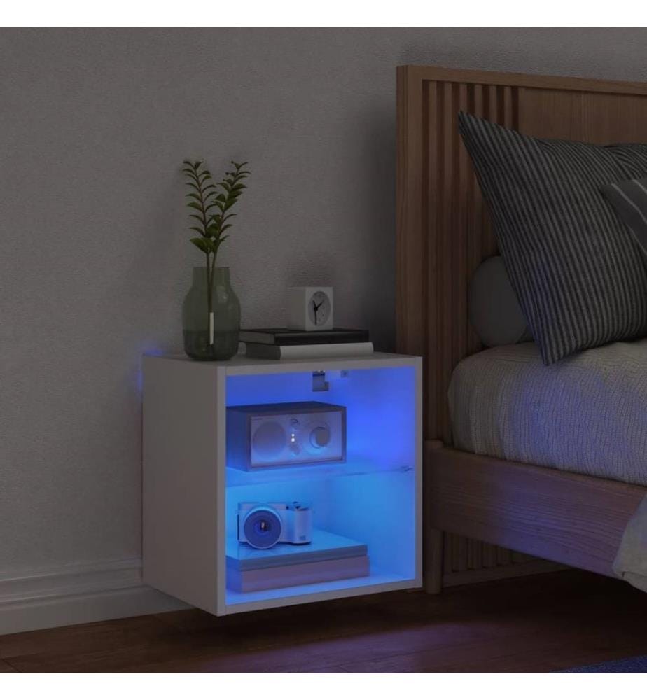 Nachttisch mit LED-Leuchten Wandmontage Weiss