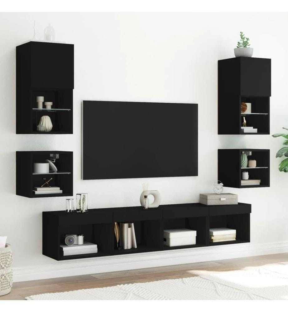 Wand-Nachttische mit LED-Leuchten 2 Stk. Schwarz
