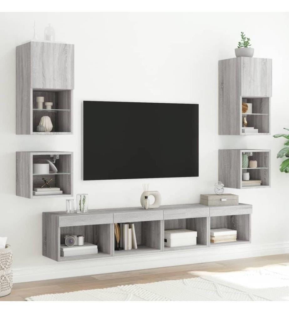Wand-Nachttisch mit LED-Leuchten Grau Sonoma