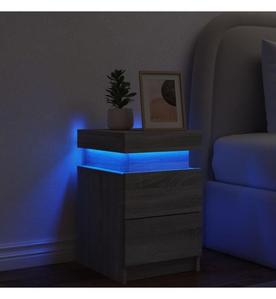 Nachttisch mit LED-Leuchten Grau Sonoma 35x39x55 cm