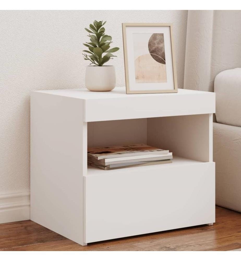 Nachttisch mit LED-Leuchten Weiss 50x40x45 cm