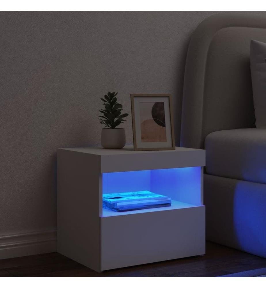 Nachttisch mit LED-Leuchten Weiss 50x40x45 cm