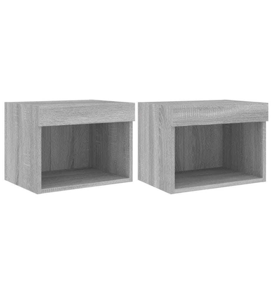 Wand-Nachttische mit LED-Leuchten 2 Stk. Grau Sonoma