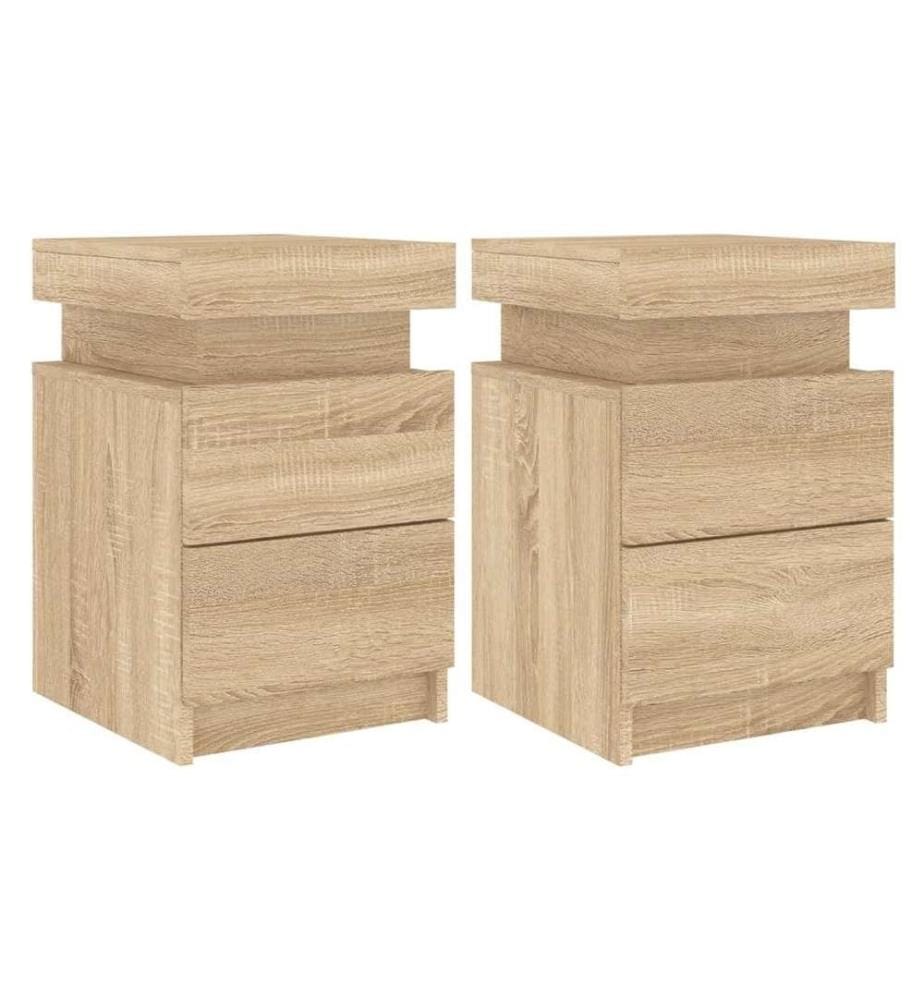Nachttische mit LED-Leuchten 2 Stk. Sonoma Eiche 35x39x55 cm
