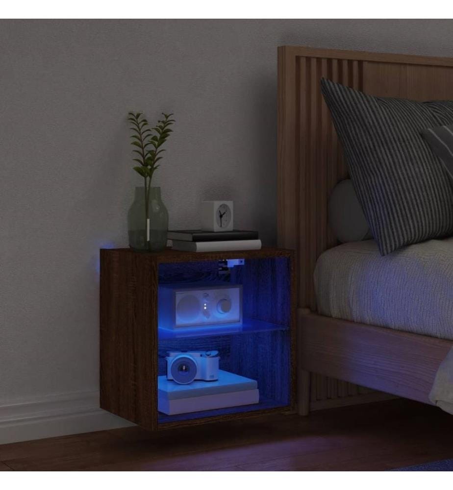 Wand-Nachttisch mit LED-Leuchten Braun Eichen-Optik