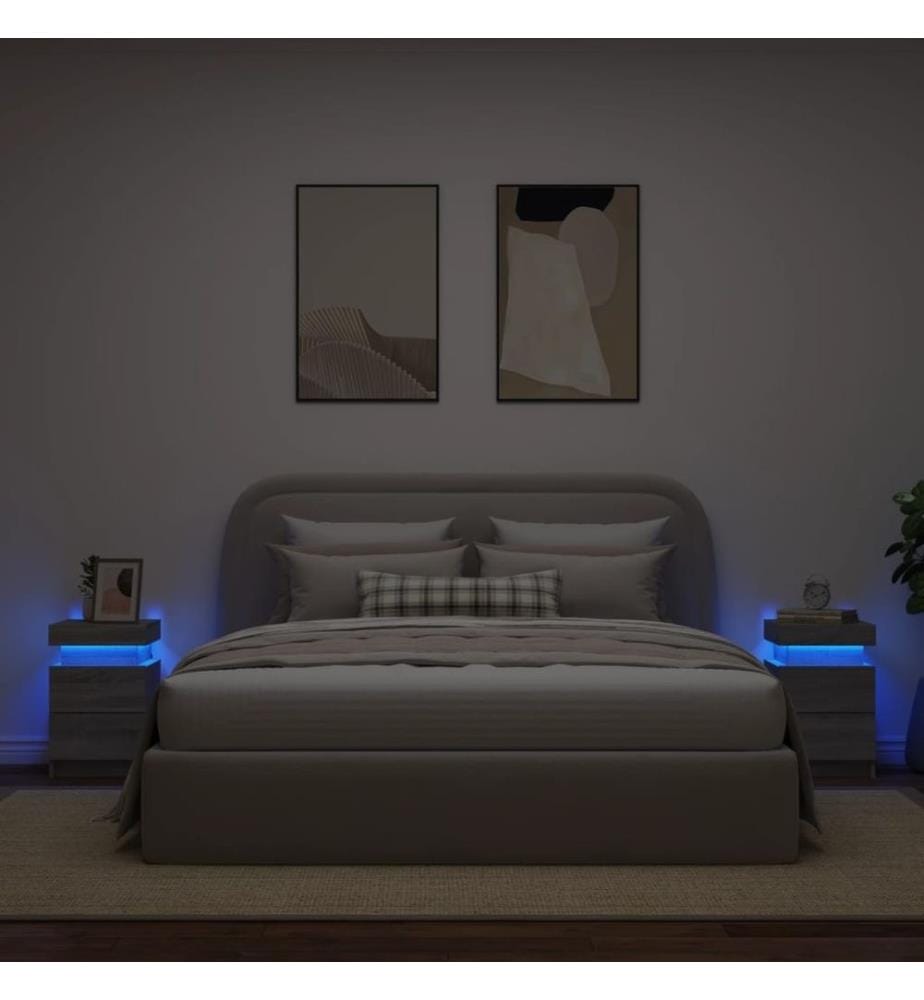 Nachttische mit LED-Leuchten 2 Stk. Grau Sonoma 35x39x55 cm