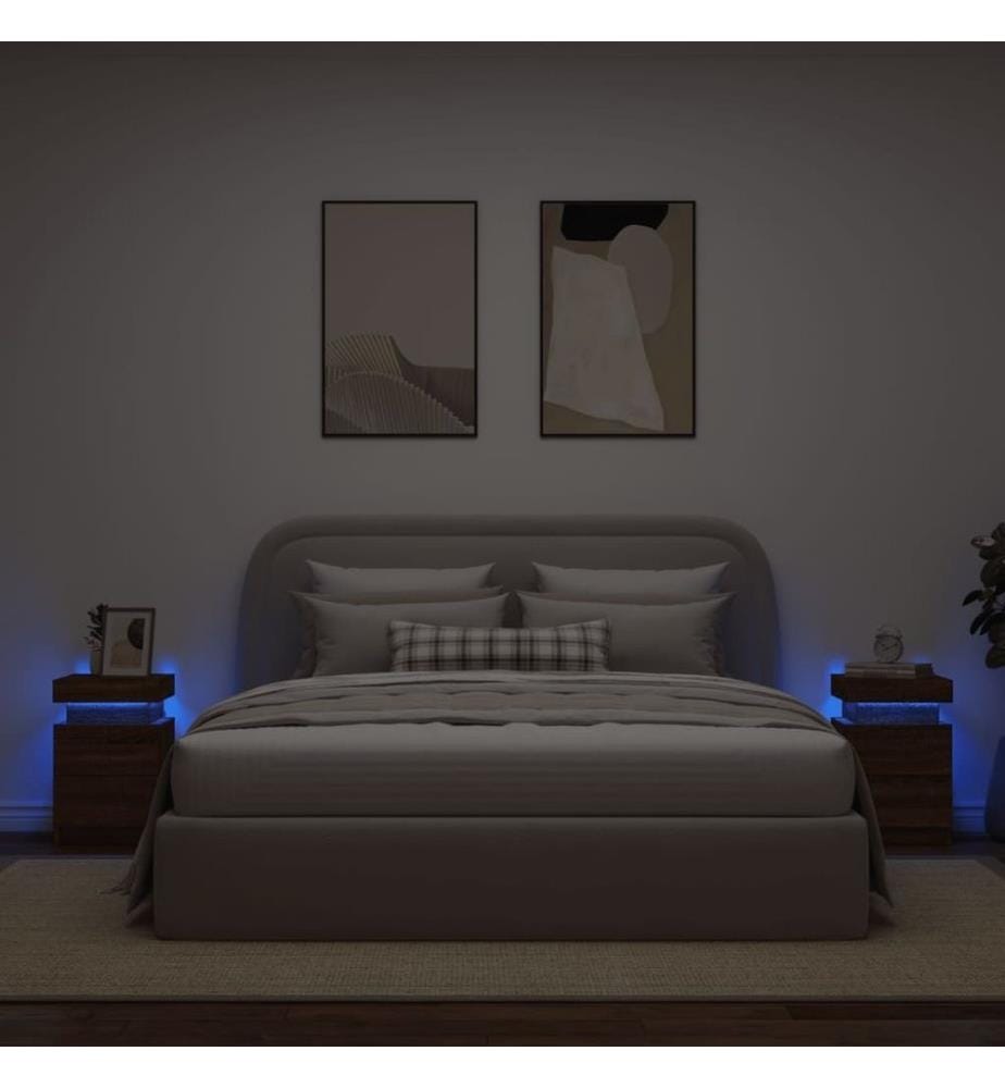 Nachttische mit LED-Leuchten 2Stk. Braun Eiche-Optik 35x39x55cm