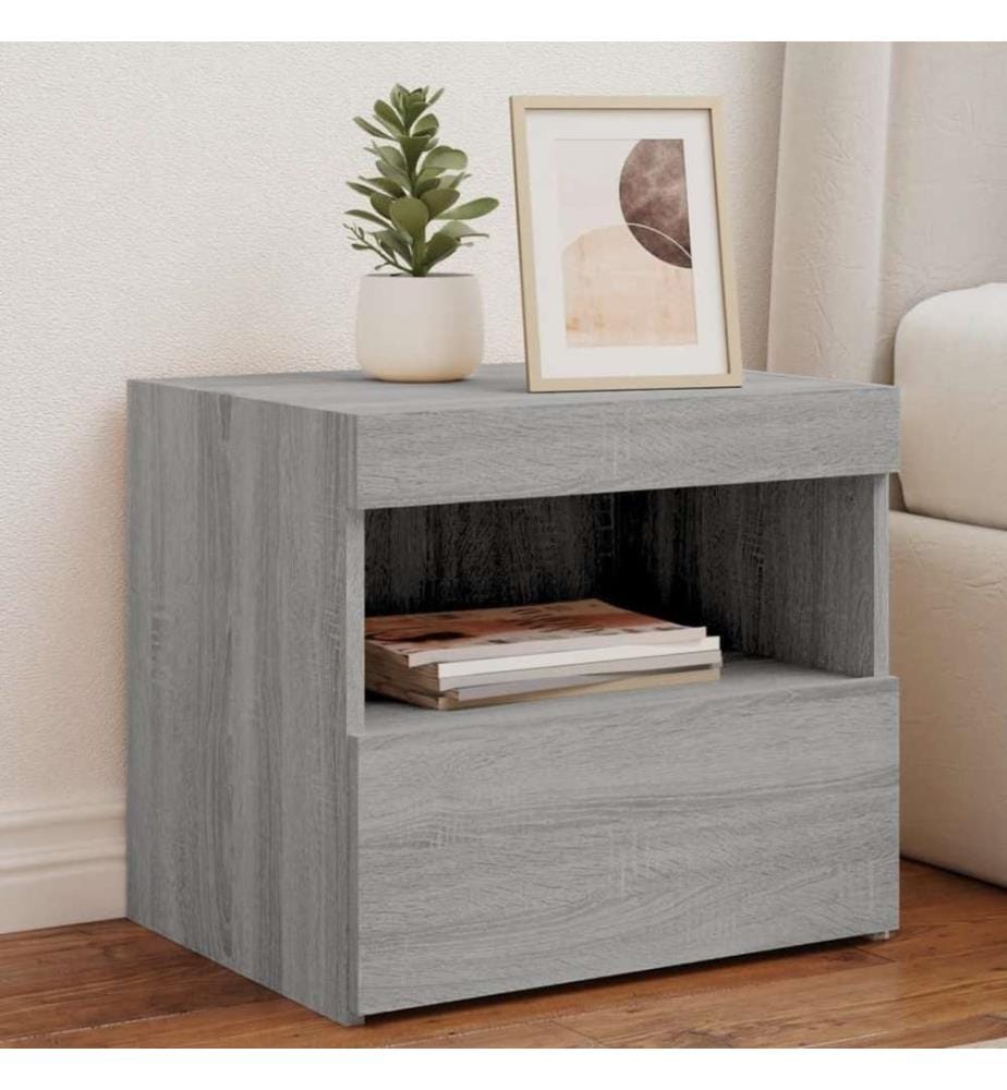 Nachttische mit LED-Leuchten 2 Stk. Grau Sonoma 50x40x45 cm
