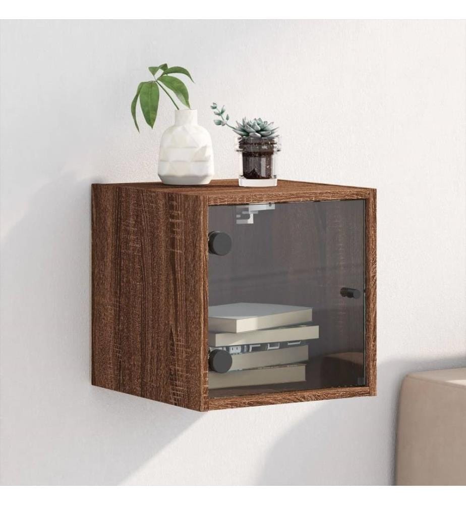 Nachttisch mit Glastür Braun Eichen-Optik 35x37x35 cm