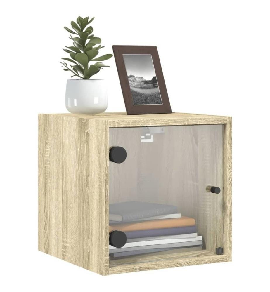 Nachttische mit Glastüren 2 Stk. Sonoma-Eiche 35x37x35 cm