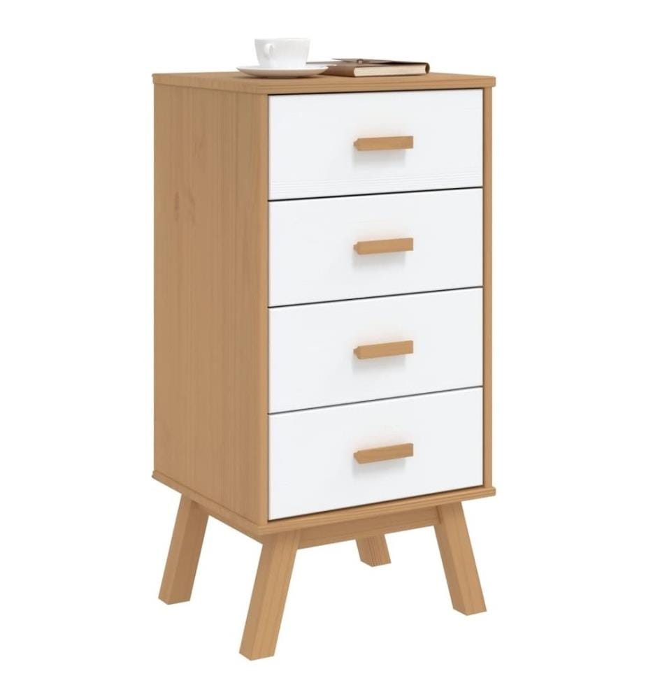 Table de chevet OLDEN blanc et marron bois de pin solide